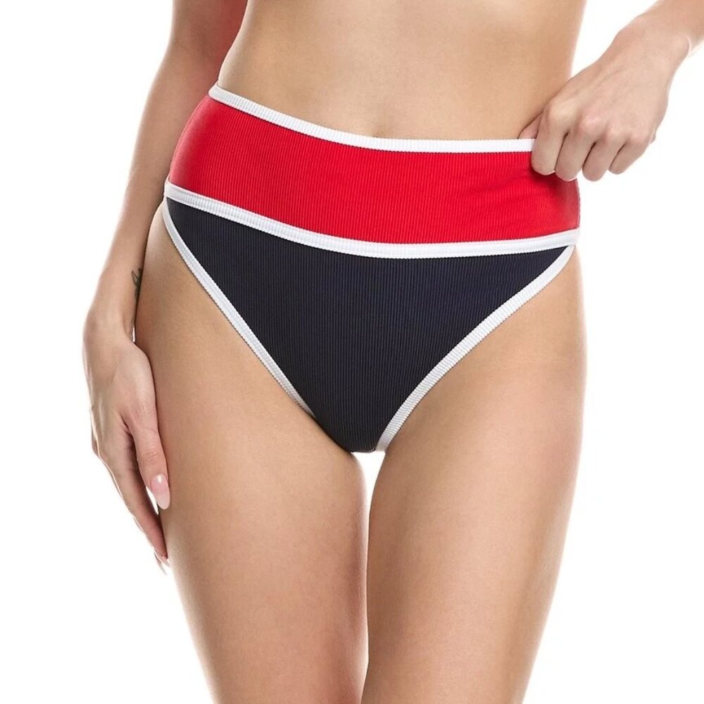 Beach Riot Carlotta Ribbed Swim Bikini Bottom XL Americana Colorblock NWT